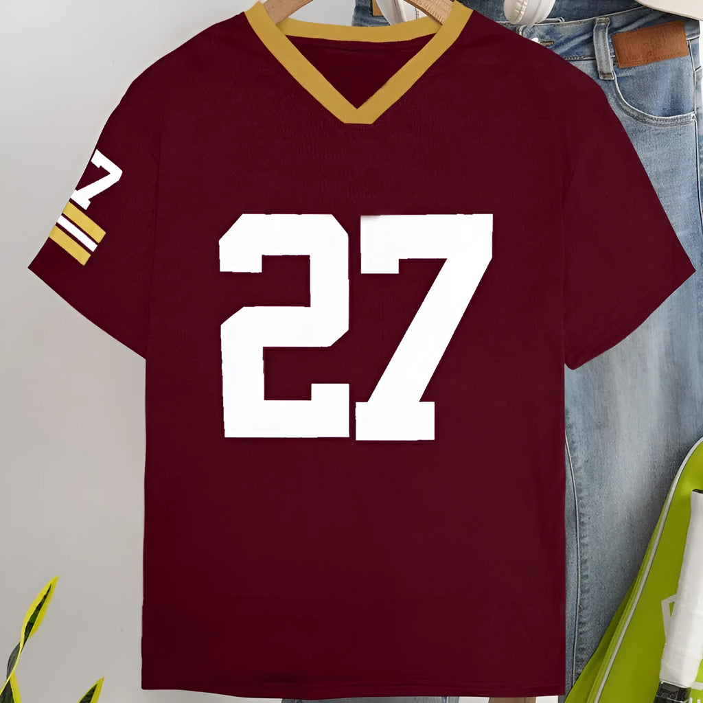 Casual loose fit cotton T-shirt with digital letter printing in contrasting colours, short sleeve design