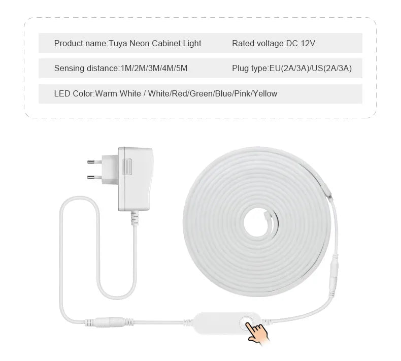 Smart WiFi LED neon strip in blue with smartphone control app interface