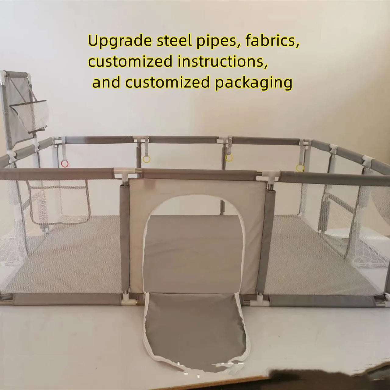 Oxford cloth children's playpen tent with stainless steel frame in large blue colour