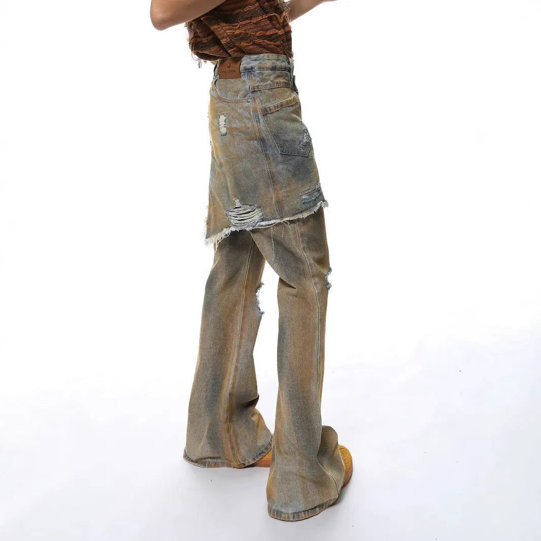 Loose fit bootcut jeans with straight leg and high waist in picture colour