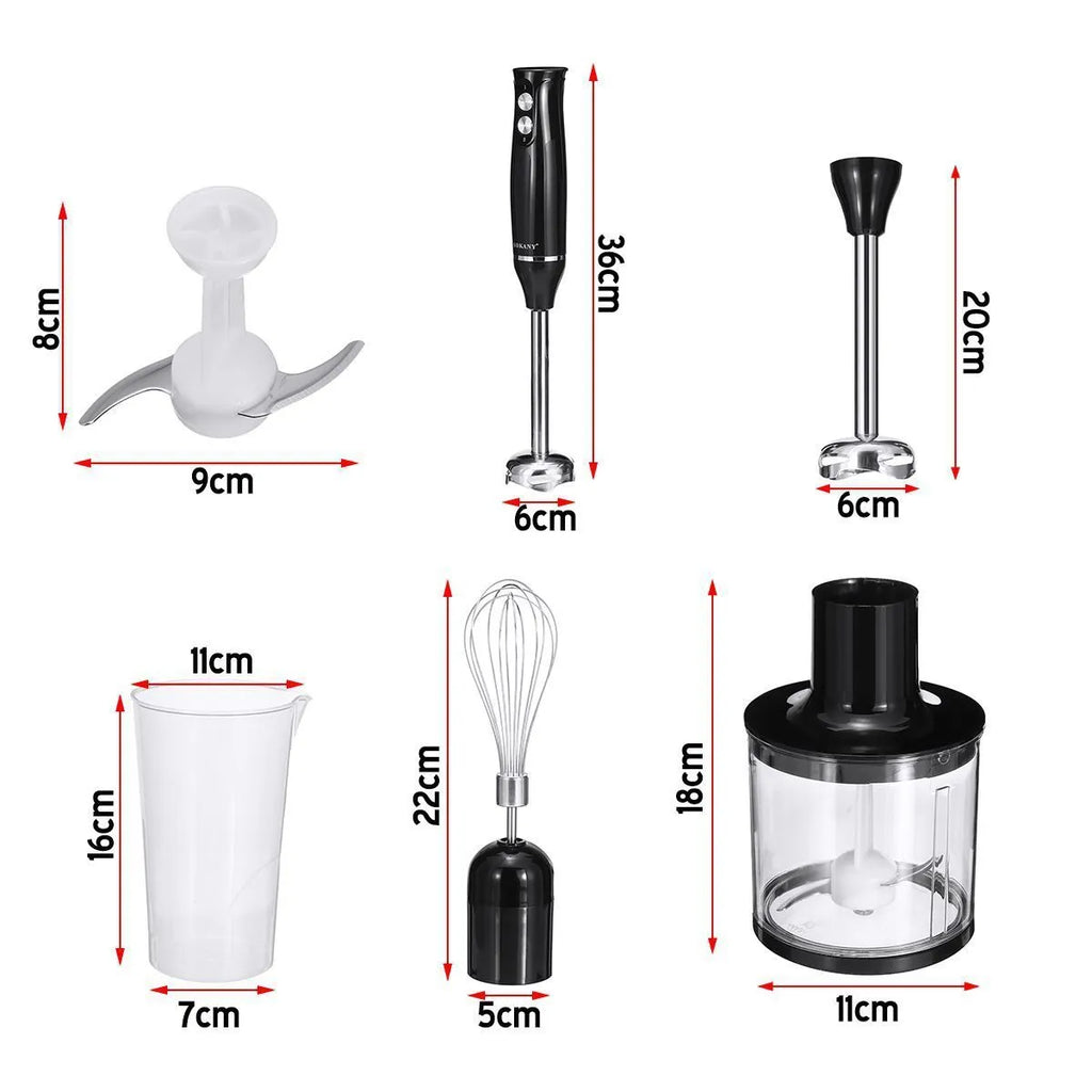 Black 700W electric egg beater food mixer with two speed settings and jug on a kitchen counter