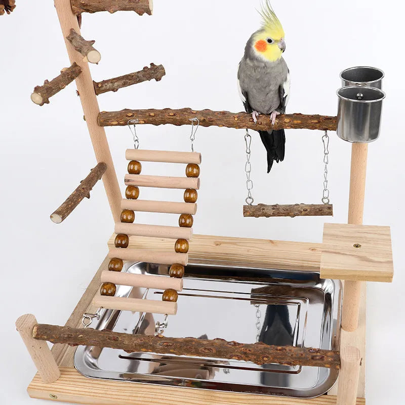 Sichuan Pepper Parrot Climbing Training Platform made from natural solid wood, 37x26x45cm, in a light wood colour finish.
