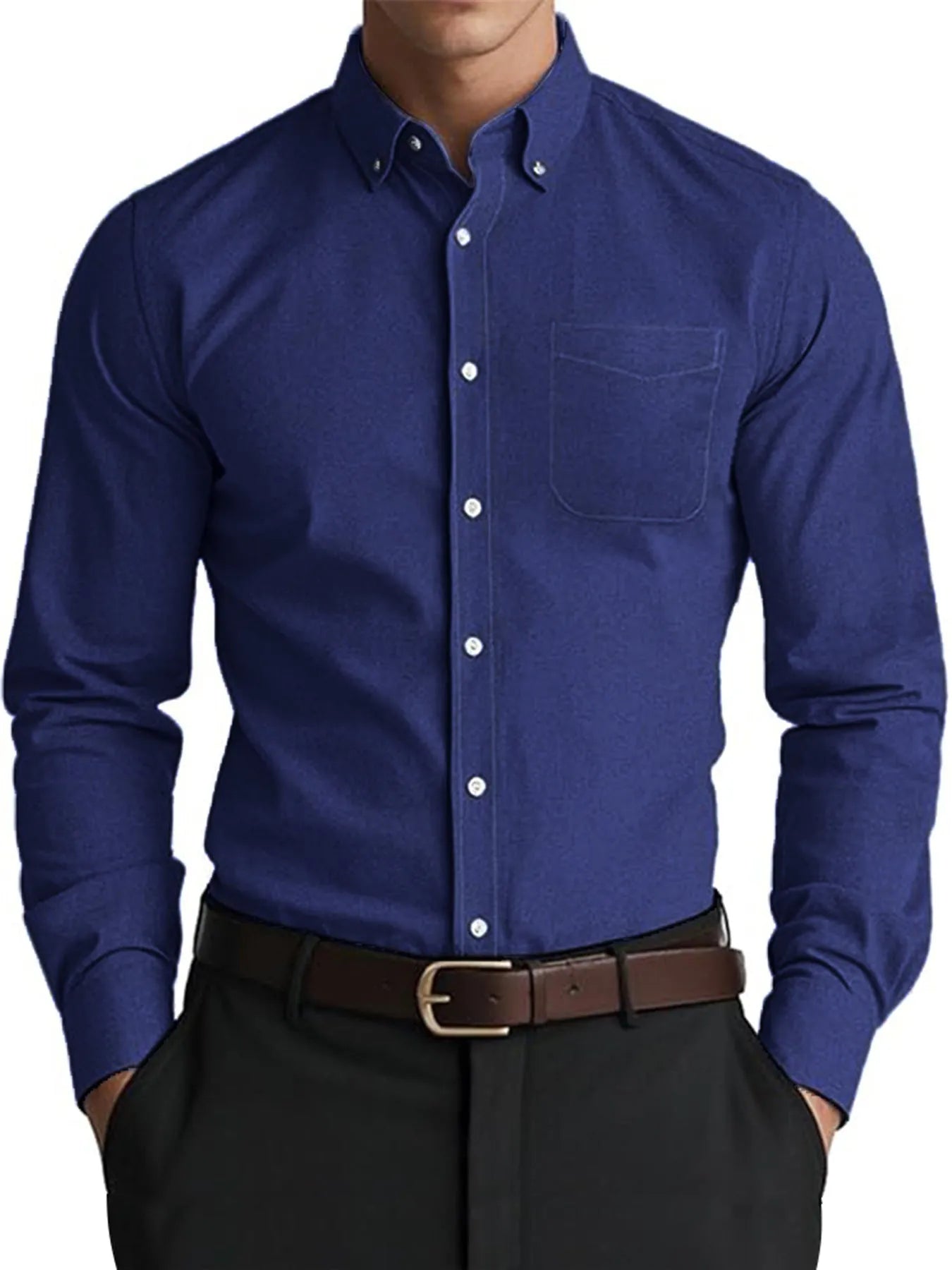 Men's Oxford pure colour casual loose shirt in linen cotton blend, cardigan style, solid colour, relaxed fit for work