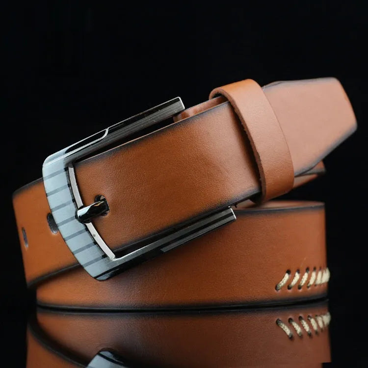Men's retro threading belt with alloy pin buckle in black, brown or white colour options