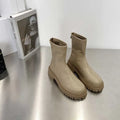 Fashion warm thick soled martin boots for women, round toe, low heel, PU upper, available in black, grey, khaki, white
