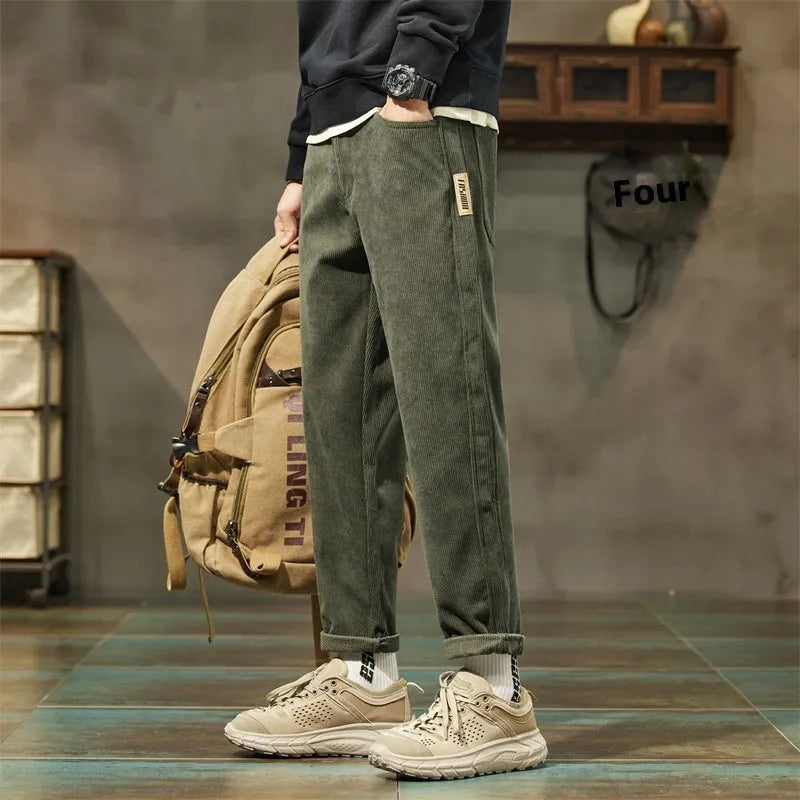 Corduroy men's casual trousers with straight leg and tapered street fashion styling