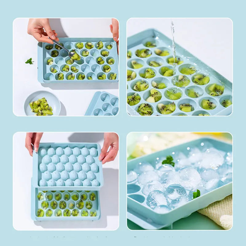 Sky blue or pink plastic ice cube tray making round ball ice for drinks.