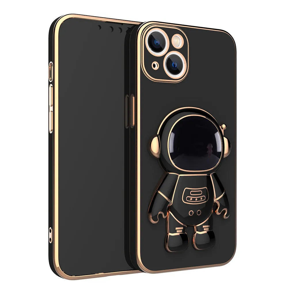 3D astronaut TPU phone case with electroplated finish for iPhone in light cyan