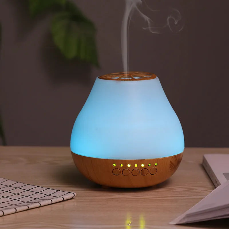 Wood grain USB essential oil aroma diffuser with colourful LED lights