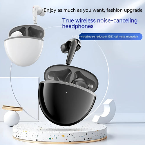 Wireless Bluetooth headset with ENC call noise reduction, low latency for gaming, plastic build, black colour