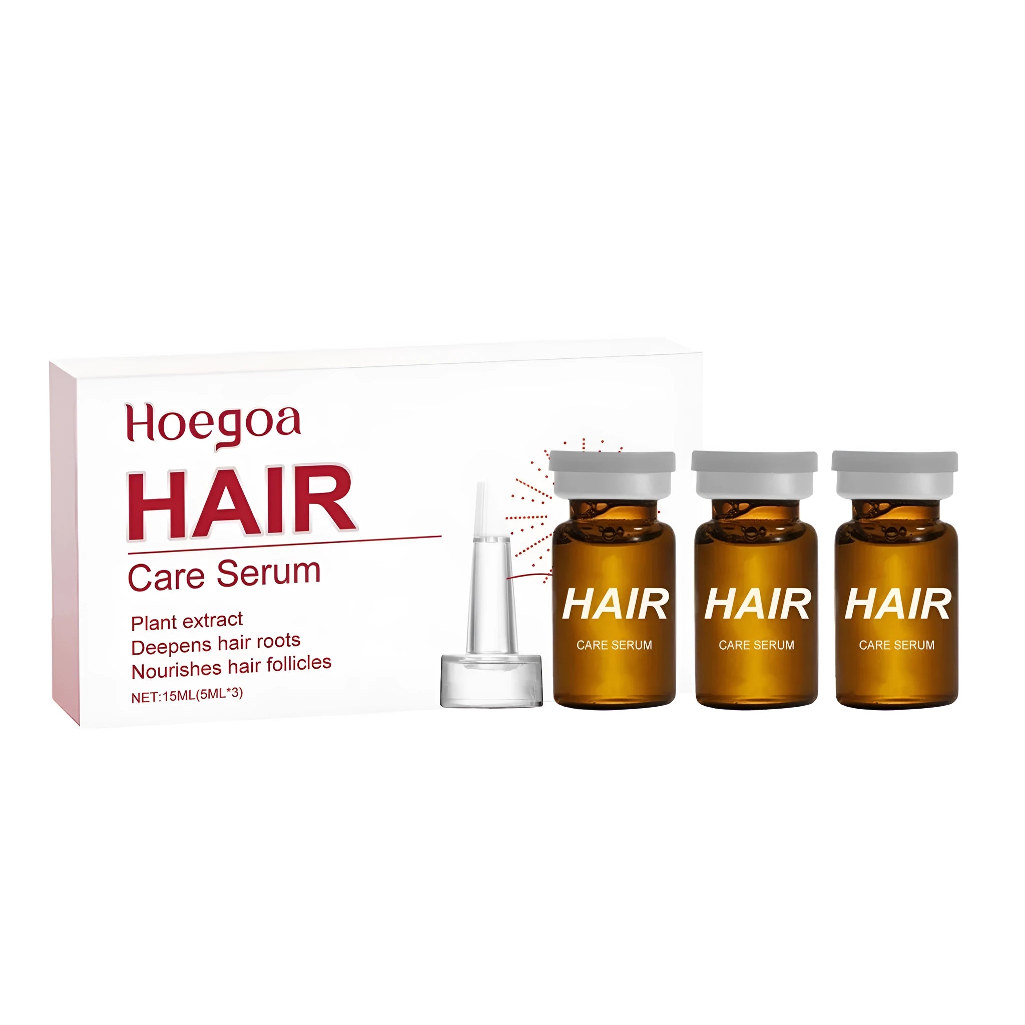Three small 5ml bottles of clear hair root liquid treatment with ginger and rosemary oils.