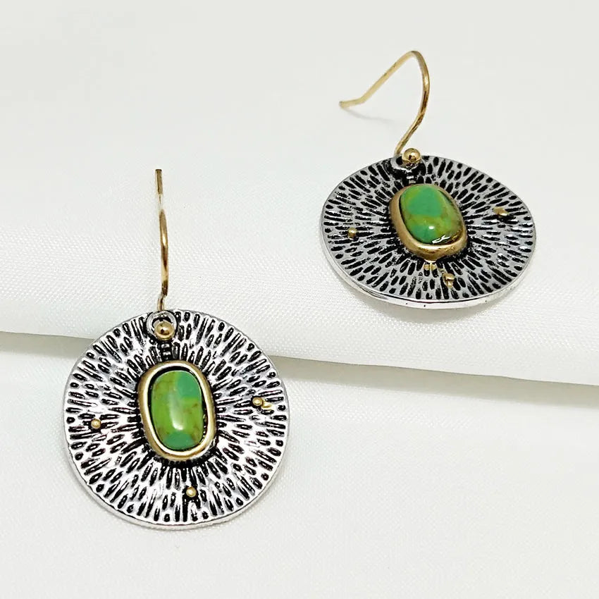 Retro earrings with turquoise colour separation and antique silver electroplated finish