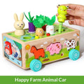 Children's wooden puzzle toy farm animal car with radishes and insects for infants