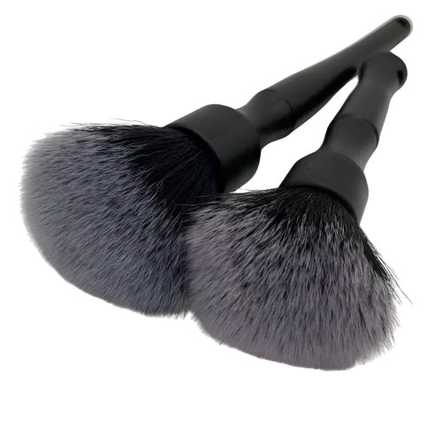 Black car detailing brush with super soft pig hair bristles shown in two sizes: 240mm and 160mm.