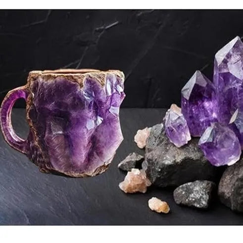 Resin mineral crystal coffee mug with handle showing clear design and colour options