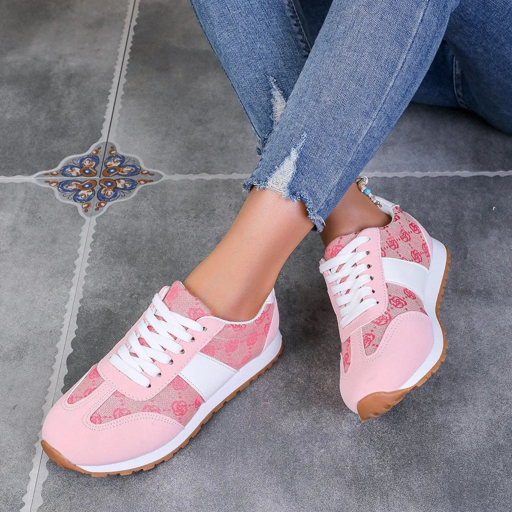 Women's oversized casual shoes with flower lace-up design in khaki colour showing cross strap detail