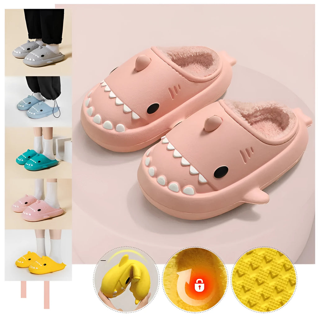 Cartoon shark EVA slippers in yellow couple colour with Baotou closed-toe style and thickened sole