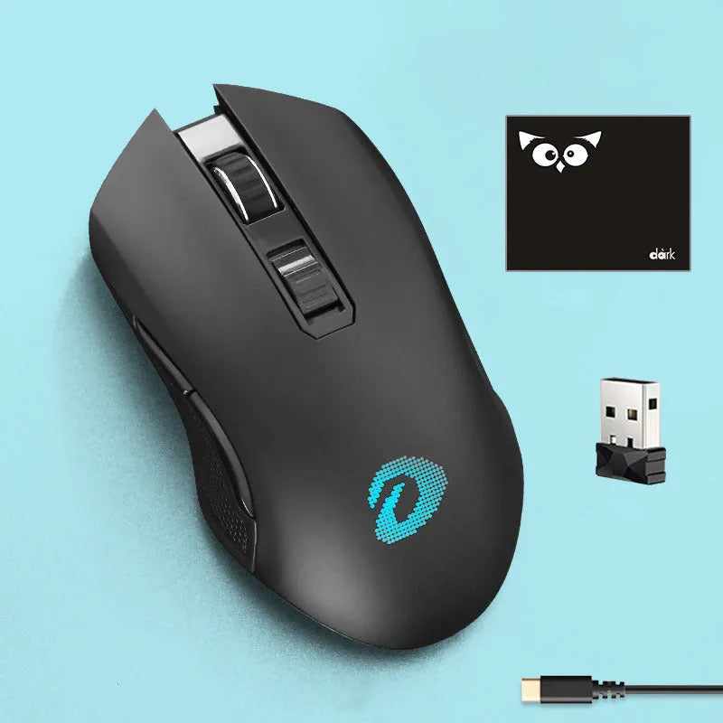 Lightweight wireless wired game mouse with USB connector and mouse pad, available in green