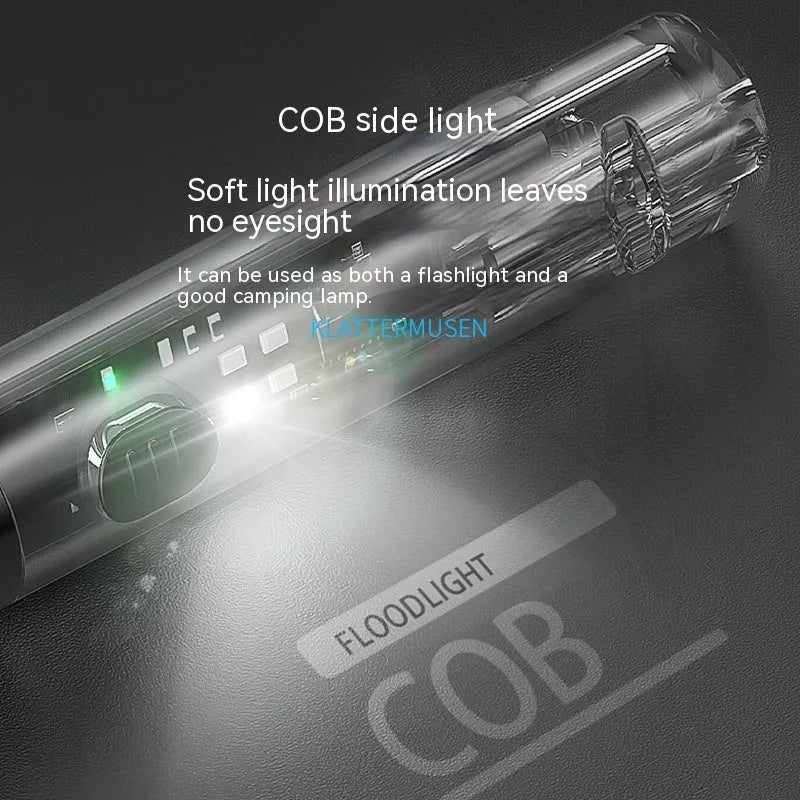Black portable outdoor flashlight with USB charging port and compact plastic design