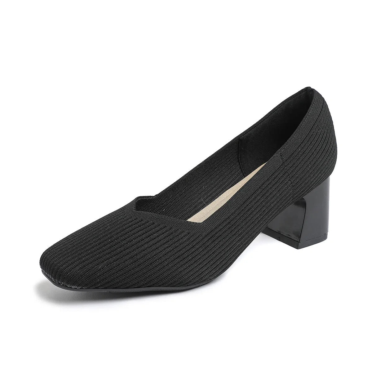 Women's knitted block heel shoes square toe breathable fabric upper mid-heel 3-6cm for commuting