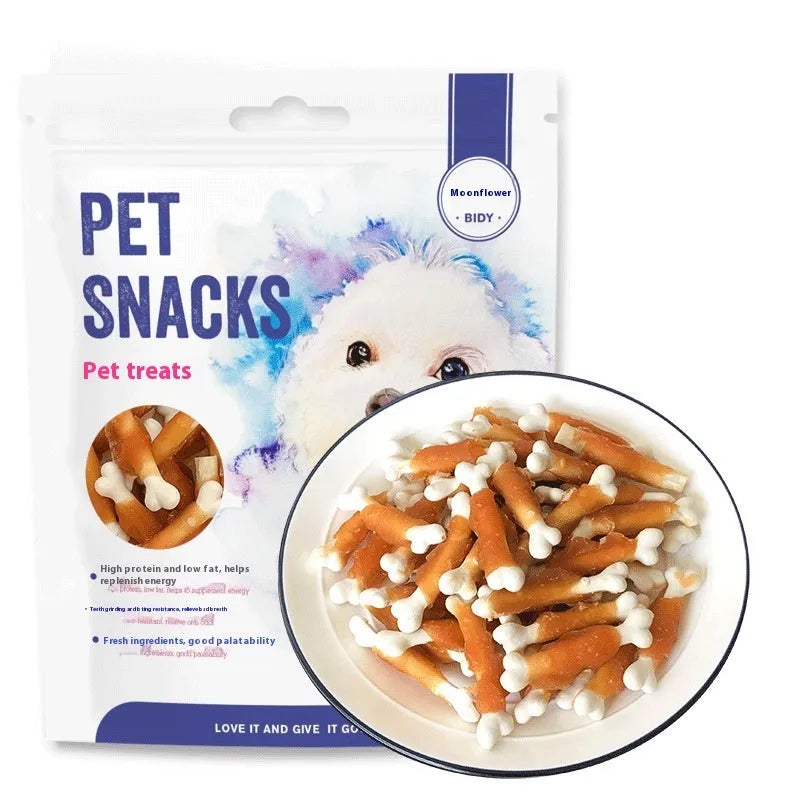 400g bag of Betty Chicken Wrapped Calcium Bone dog treats showing chicken-wrapped milk bone shape