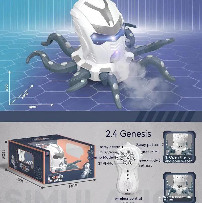 Remote control children's electric toys set with mechanical spider, spray bee, spray octopus in colour portable case