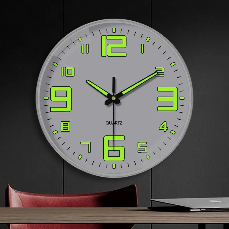 Modern 8-inch luminous wall clock with plastic shell in colour option YG010, YG011, or YG012.