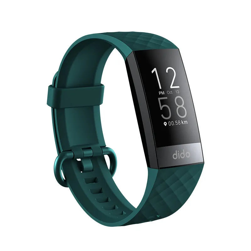 Y6 Black smart bracelet with a 1.1-inch screen showing health metrics on wrist.