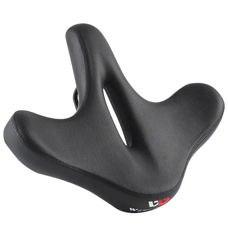 Black bicycle saddle cushion with leather cover and polyurethane foam padding