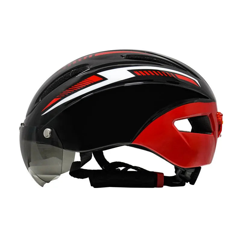 Adult bicycle helmet with integrated taillight restraint in multiple colour options including orange blue black
