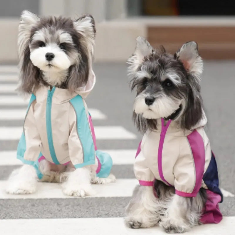 Waterproof pet jacket in bright mint green for dogs, polyester shell with casual style