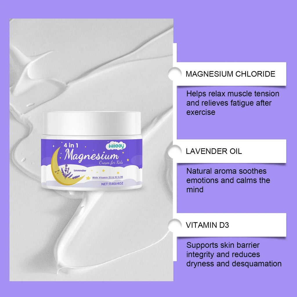 114g jar of children's 4-in-1 magnesium cream with vitamins D3, K2, B6