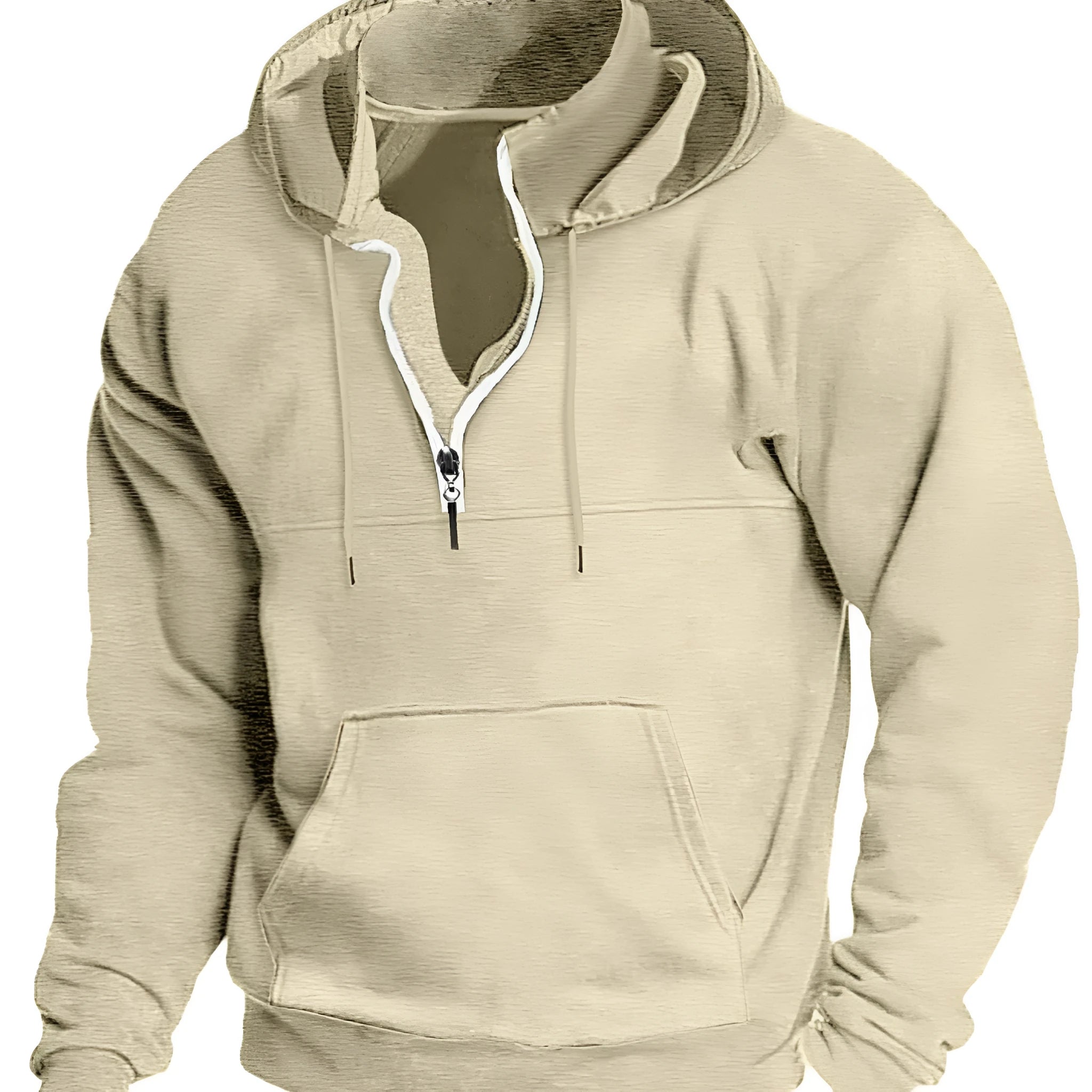 Men's hooded sweater in apricot colour, thick casual pullover jacket for winter, polyester fibre long sleeves