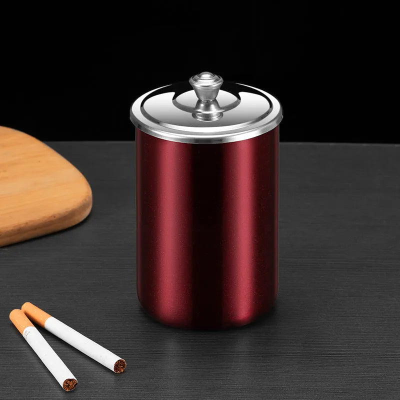 Compact stainless steel fly ash ashtray with cover, funnel, and multiple colour options
