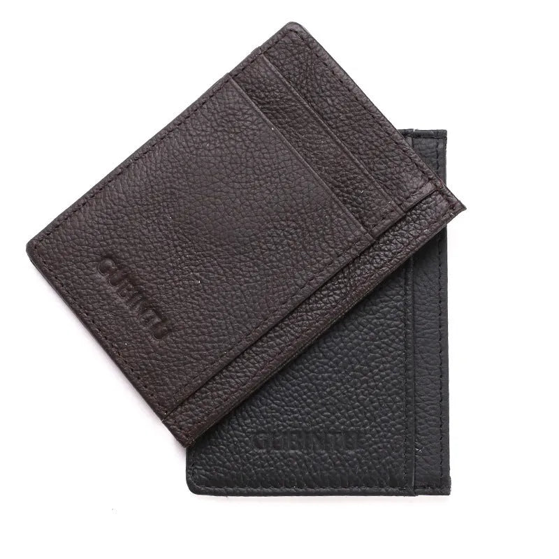 Men's genuine leather card holder in dark brown solid colour, 7.8 cm long, 10.7 cm wide