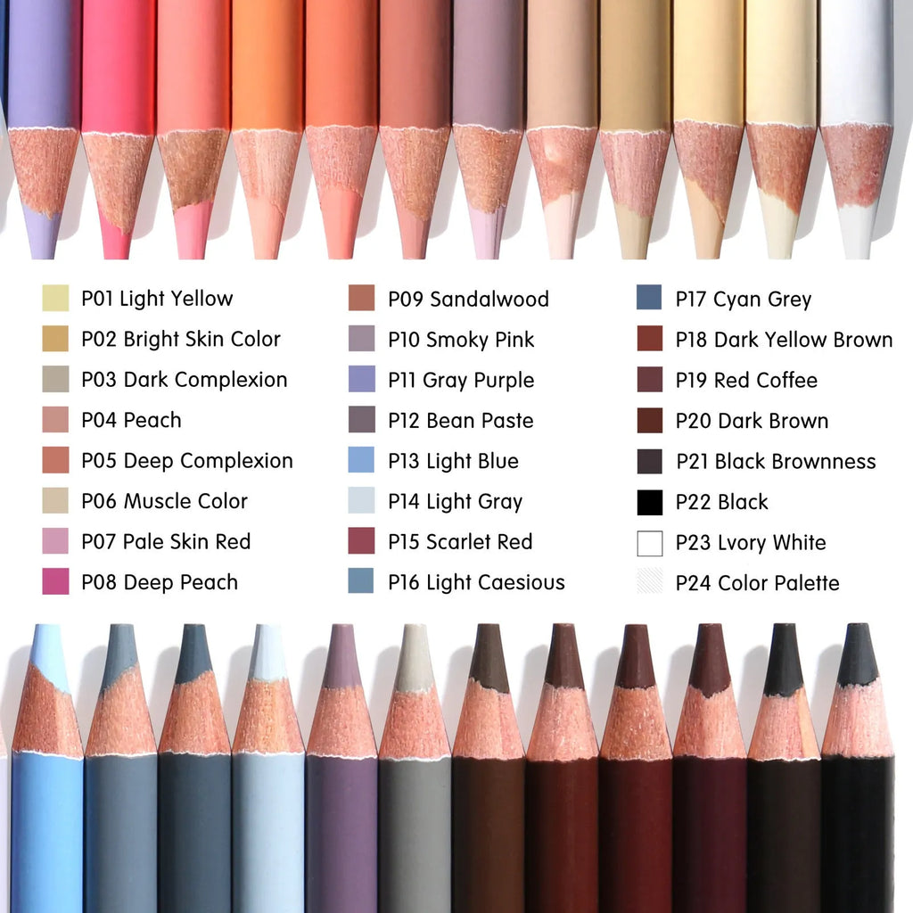 24 skin tone coloured pencils in round tin case for portrait drawing and illustration
