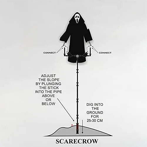 Plastic skeleton scarecrow Halloween decoration with screaming skull design measuring 70cm by 40cm