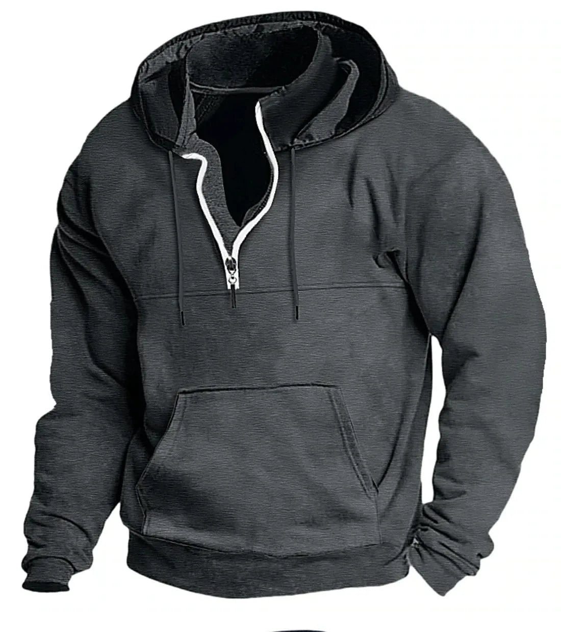 Men's hooded sweater in apricot colour, thick casual pullover jacket for winter, polyester fibre long sleeves