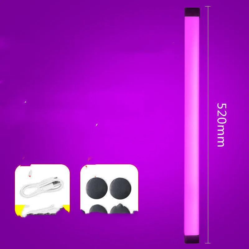 Rechargeable LED tube night light in blue and purple colours with USB charging cable