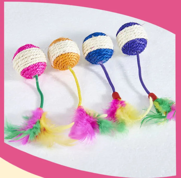 Paper sisal ball cat toy 20x4.5cm on neutral background for pet play