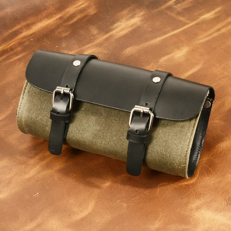 European retro cotton messenger bag for motorcycle helmet storage with rivet details
