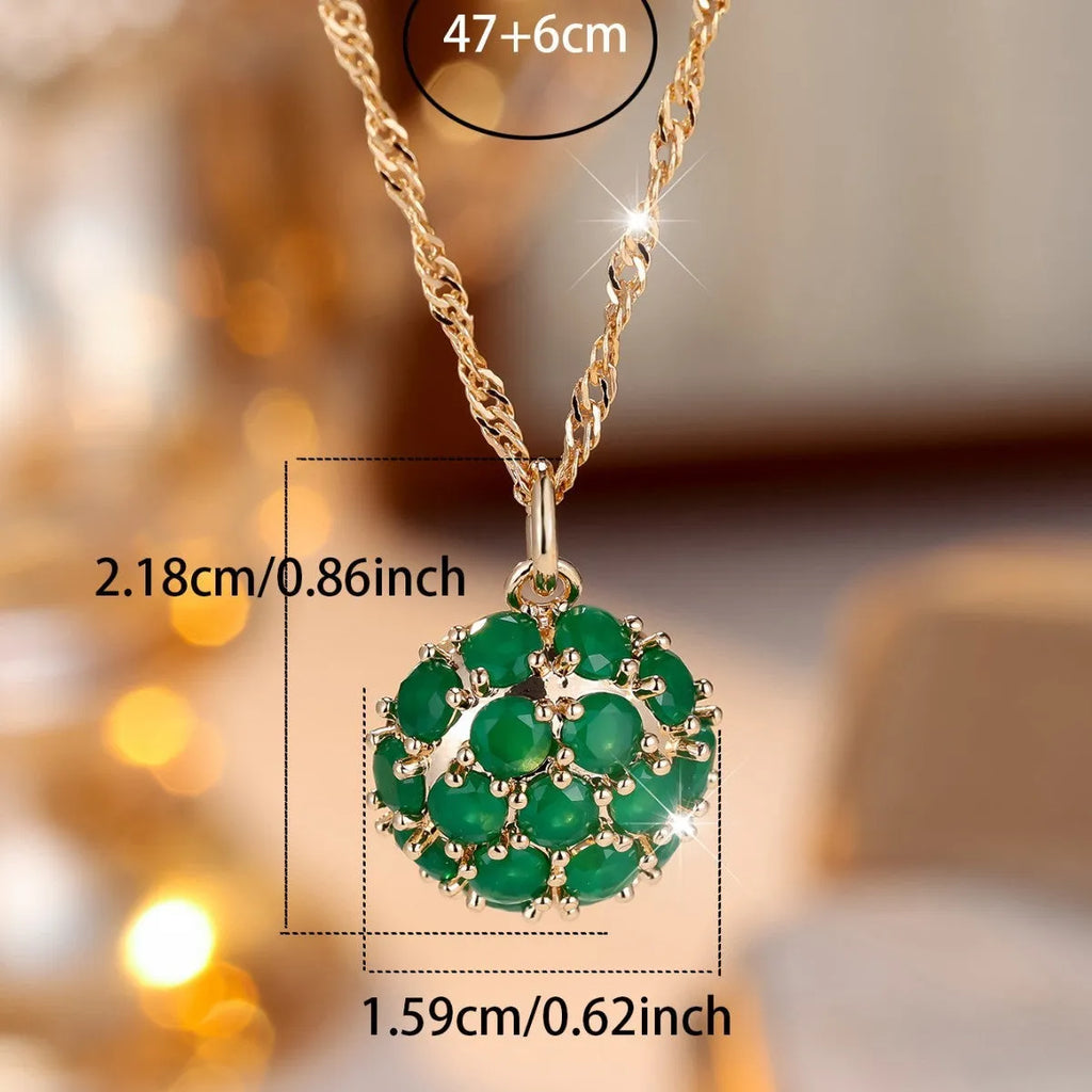 Round emerald full diamond pendant necklace on copper chain champagne gold colour geometric shape adjustable 51-60cm
