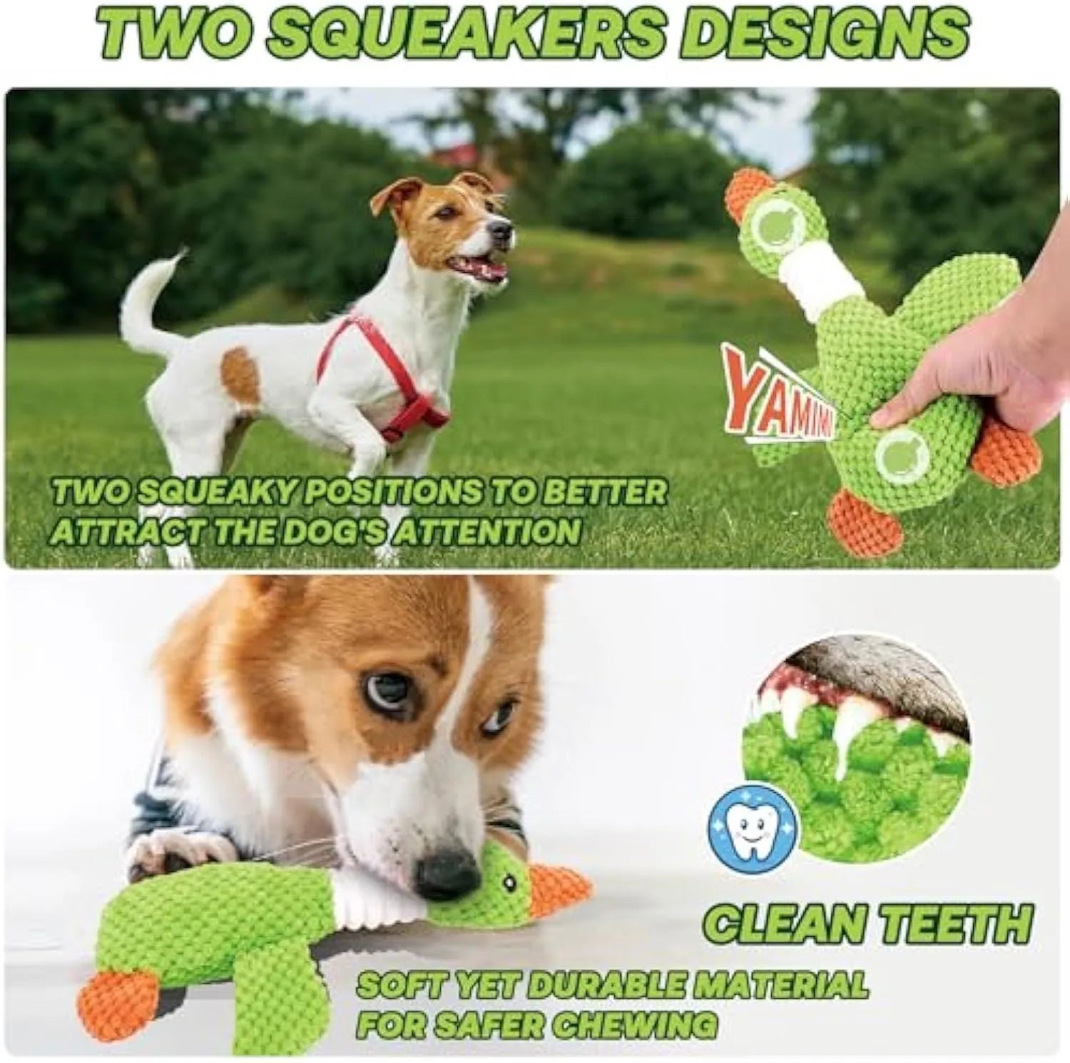 Blue duck-shaped dog plush toy with squeakers for large breed puppies
