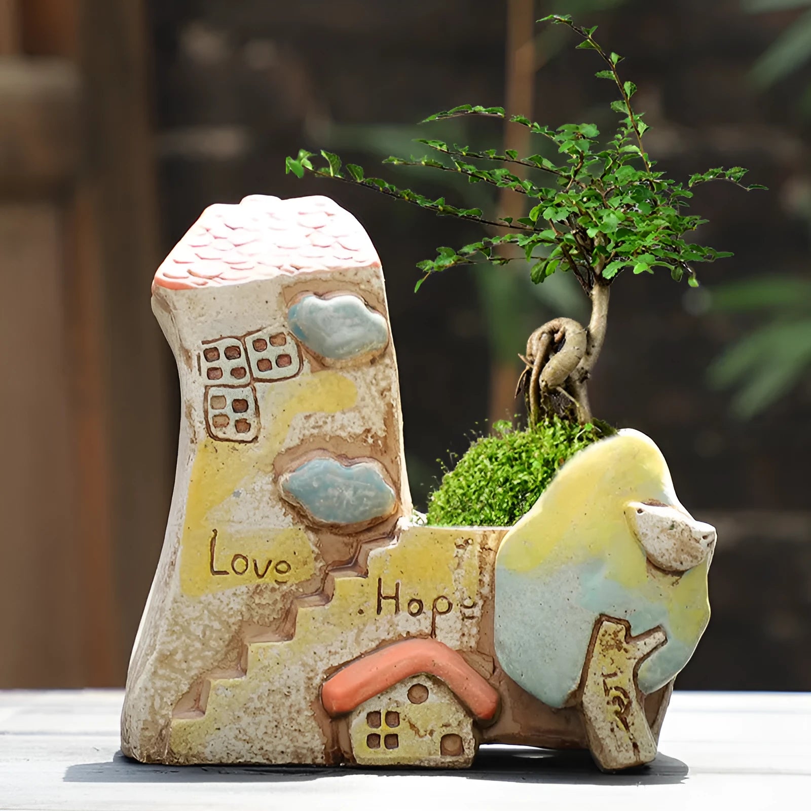 Hand-painted ceramic flowerpot with cute pastoral design for succulent plants