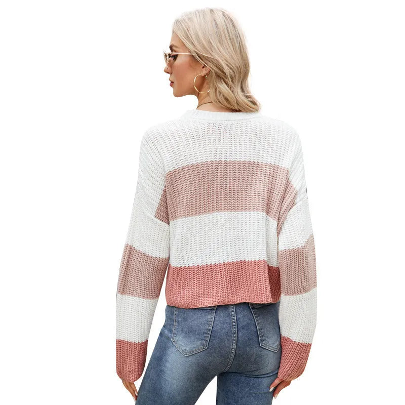 Women's striped pullover sweater in loose fit casual style