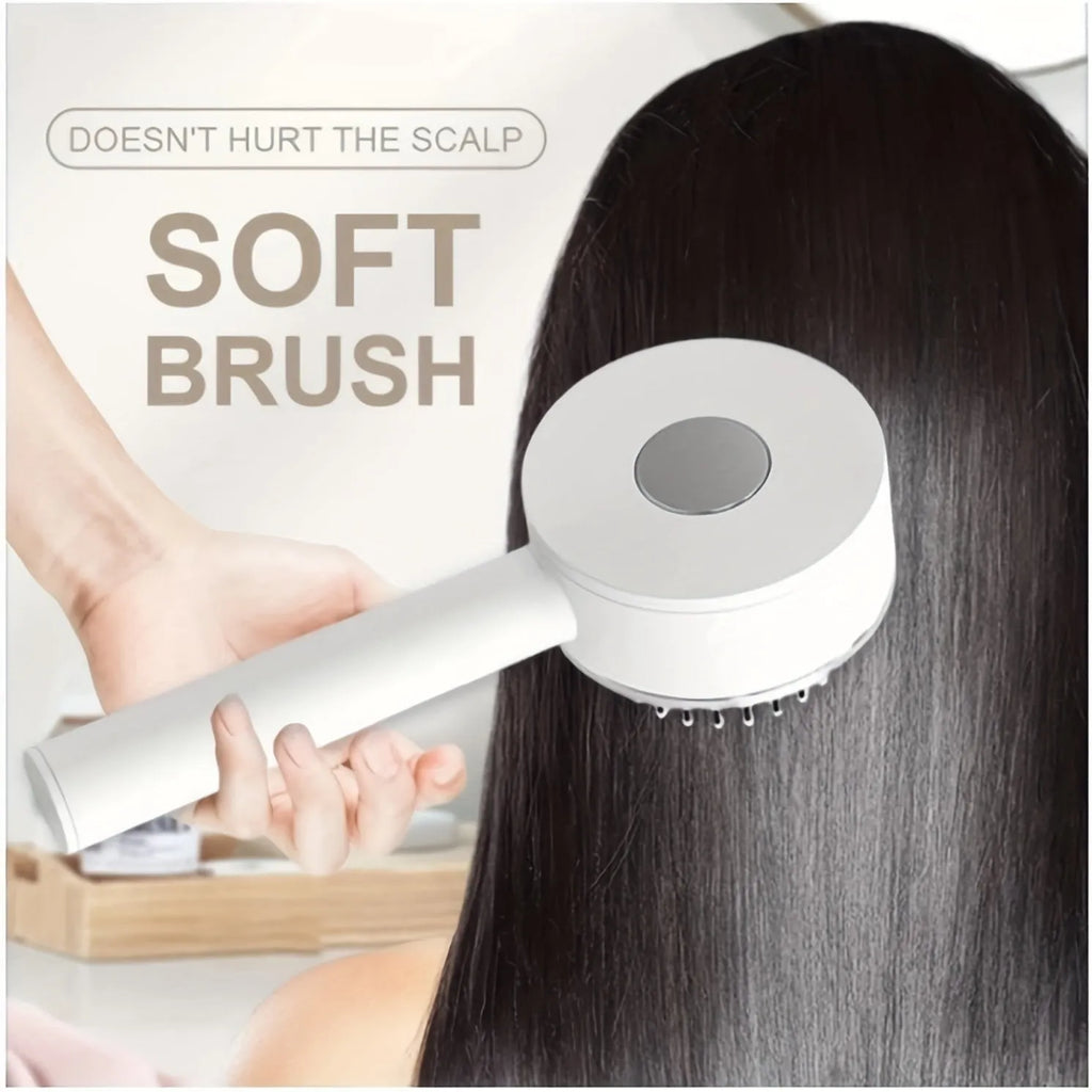 Self-cleaning hair brush for women with 3D air cushion and one-key button in green colour