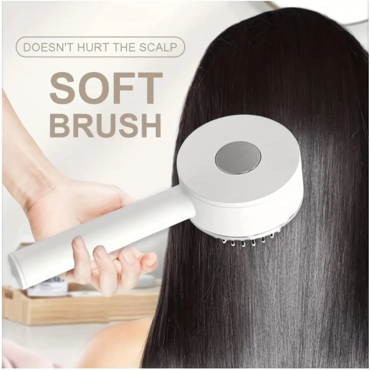 Self-cleaning hair brush for women with 3D air cushion and one-key button in green colour