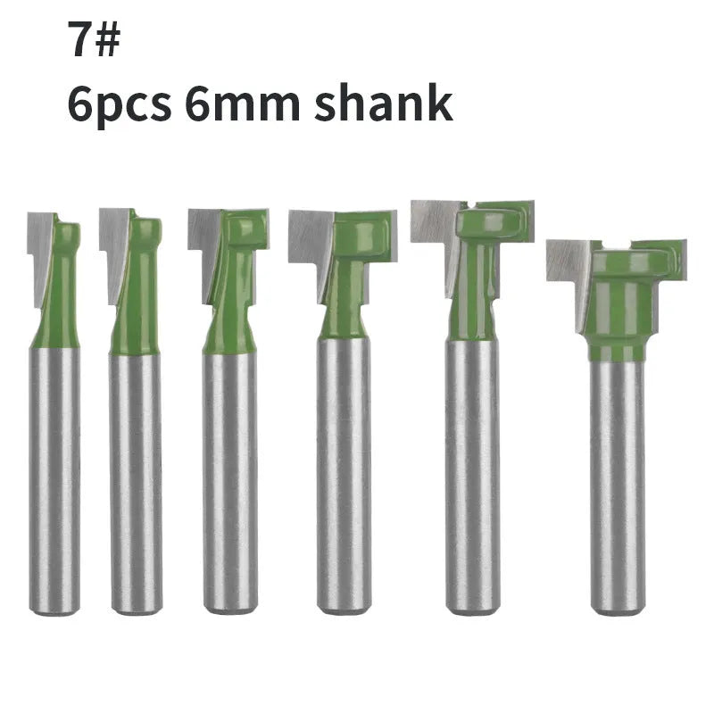 6-piece green double blade T-slot milling cutter set with hard alloy blades and handles for carpentry
