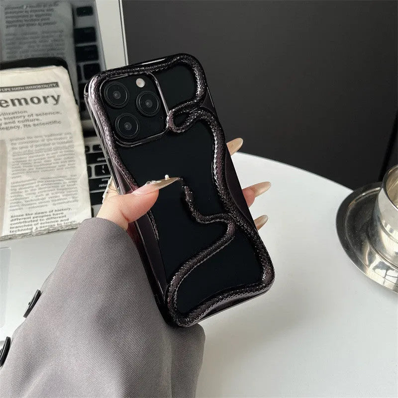 Electroplated glossy hollow snake TPU phone case for iPhone 13-16 series with reflective silver finish