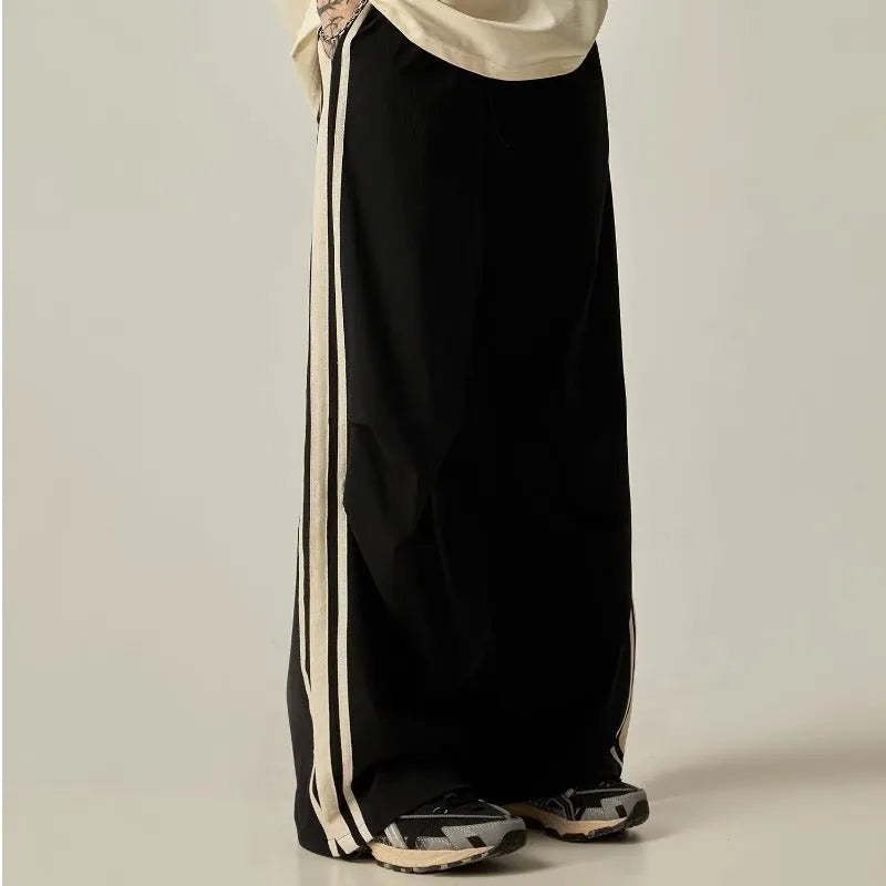 Men's black high-waist wide leg climbing trousers with straight leg design